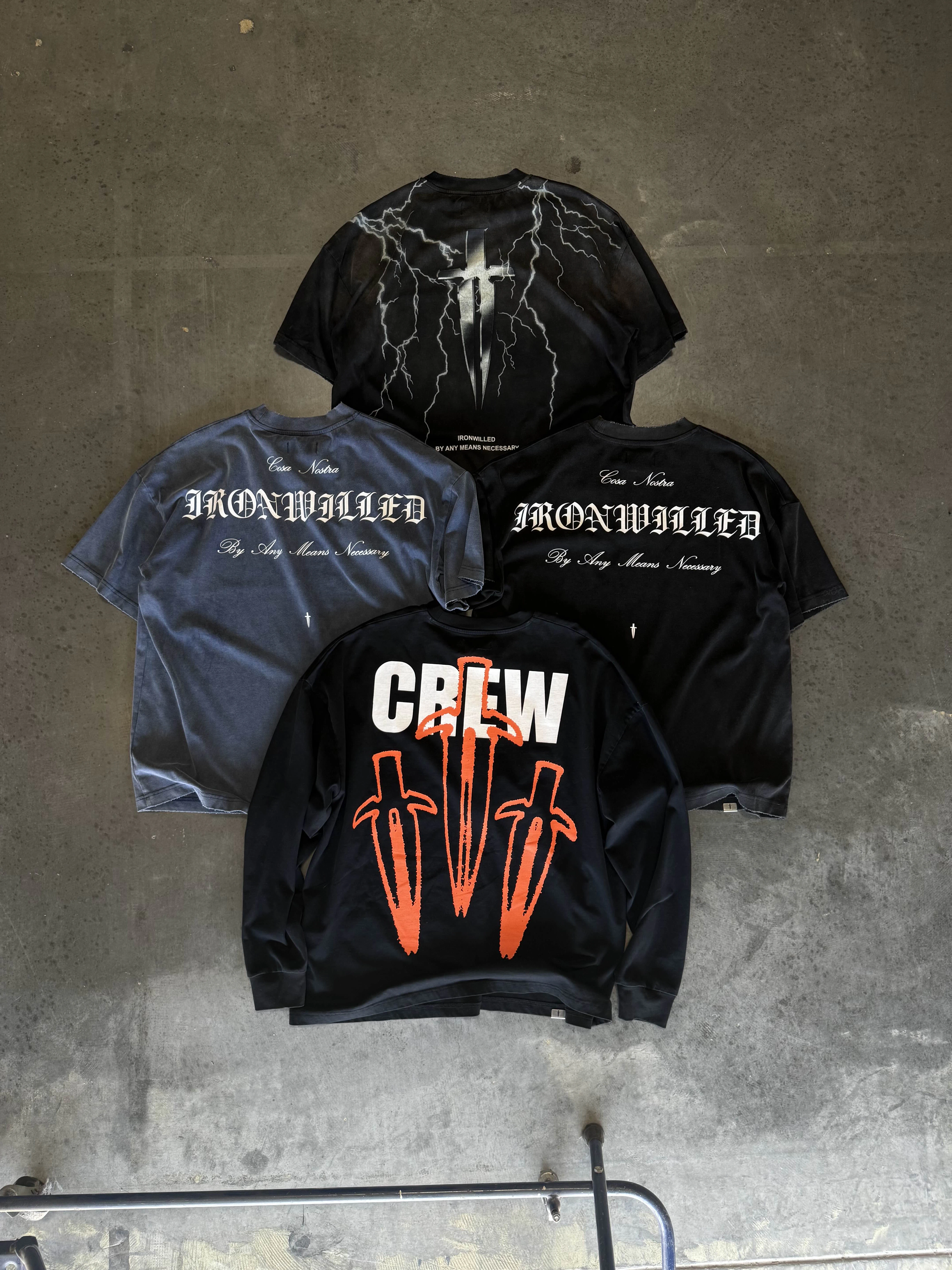 Ironwilled graphic tees and long sleeves laid flat